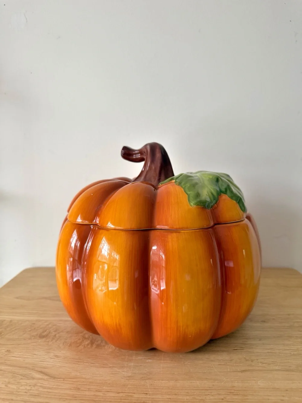 Pier 1 Hand Painted Dolomite Ceramic Pumpkin Soup Tureen Covered Casserole Dish
